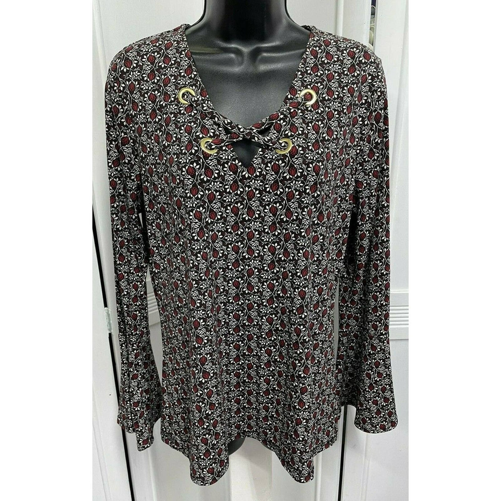 Michael Kors Blouse Gold Accent Bell Slv Stretch
